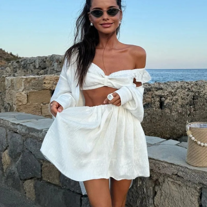 Summer Clothing Office - Tank Top Kabarık Mini Etek Iki