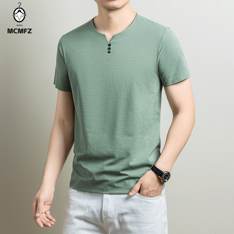 Summer Clothing Office - Erkek Temel Henley Tişört Rahat Pamuk
