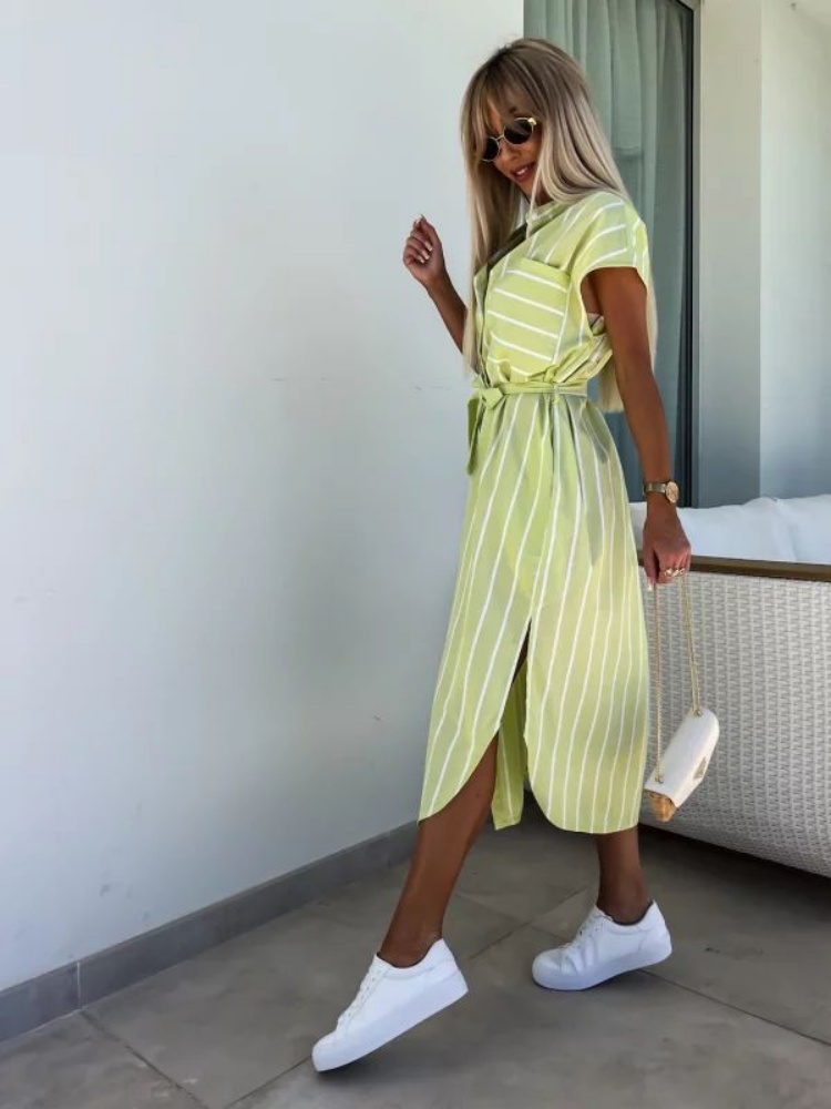 Kadın için Kısa Kollu Çizgili  - Summer Clothing Looks incelemesi ve fiyatı